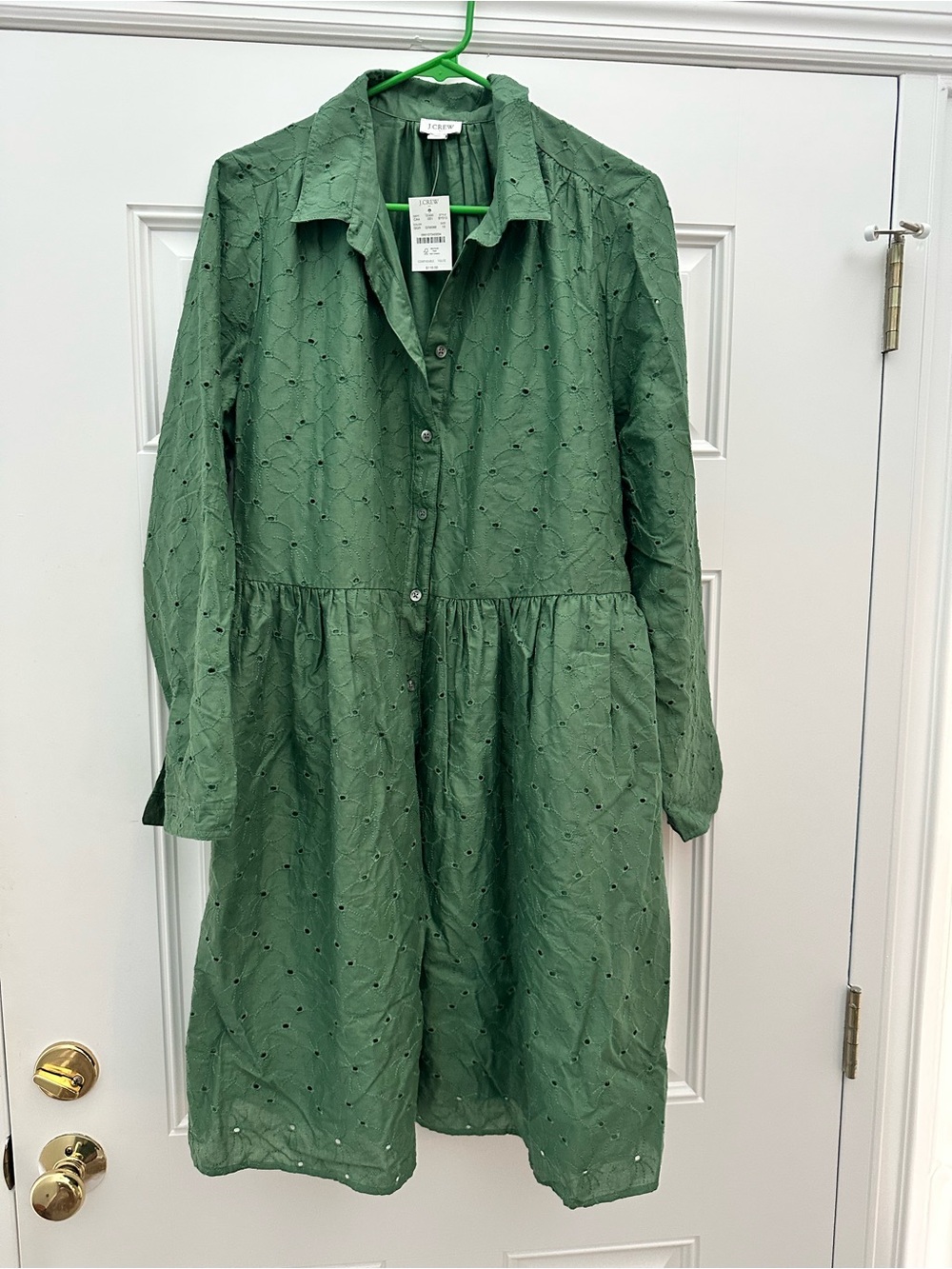 J Crew Factory Women's Green Eyelet Shirt Dress